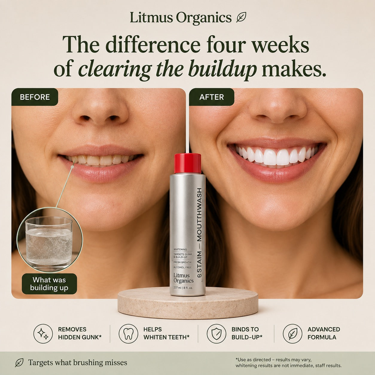 Litmus Organics - Stain Whitening Mouthwash - Deep Clean Brightening Rinse