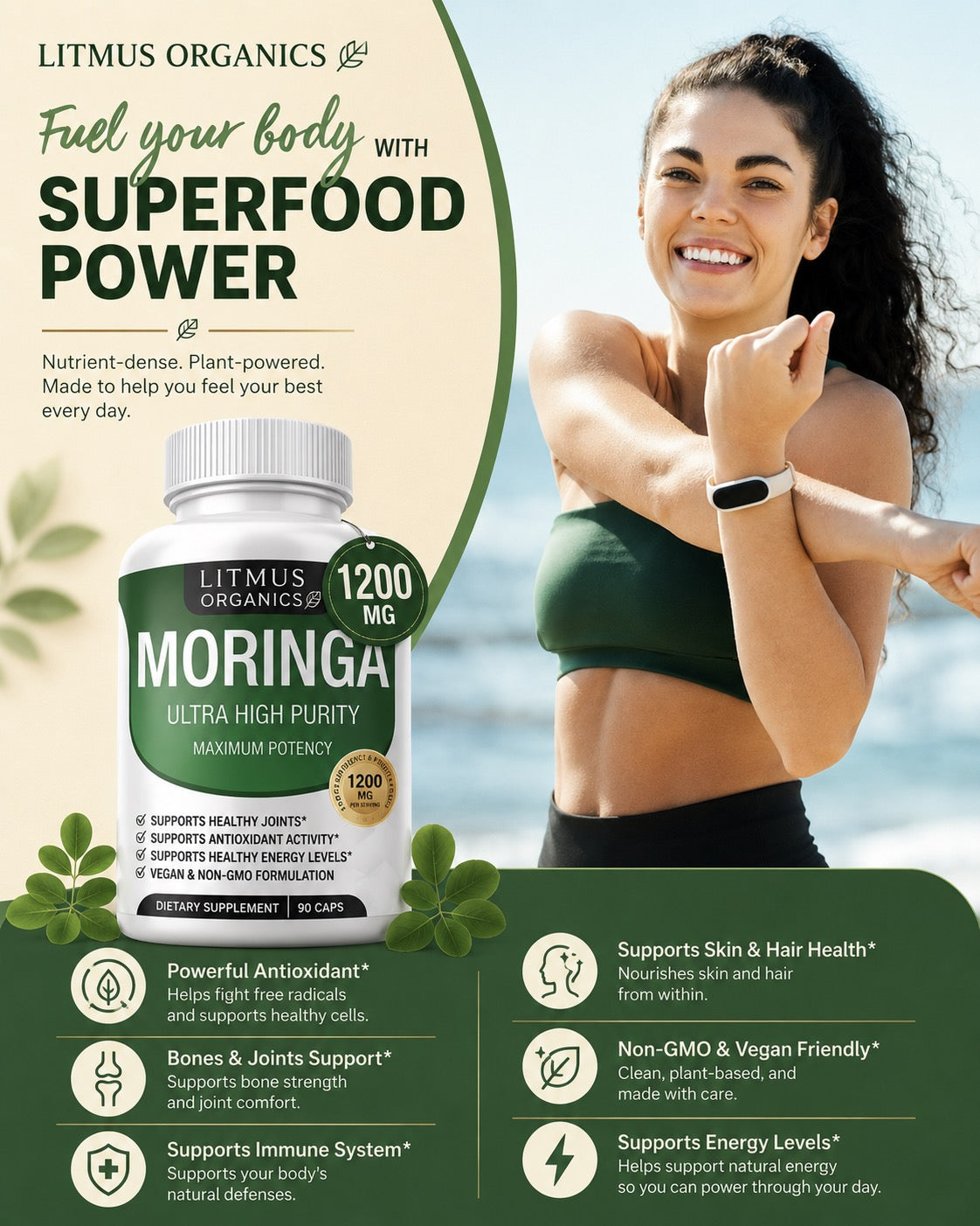Litmus Organics - Moringa Oleifera 1200mg — Natural Energy & Fatigue Support