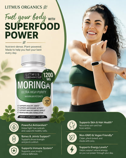 Litmus Organics - Moringa Oleifera 1200mg — Natural Energy & Fatigue Support