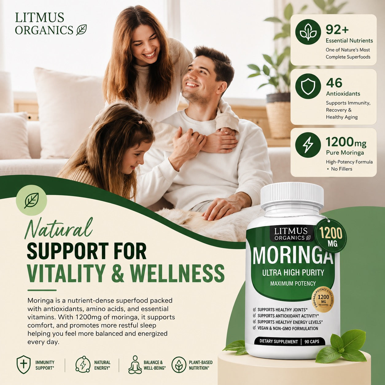 Litmus Organics - Moringa Oleifera 1200mg — Natural Energy & Fatigue Support
