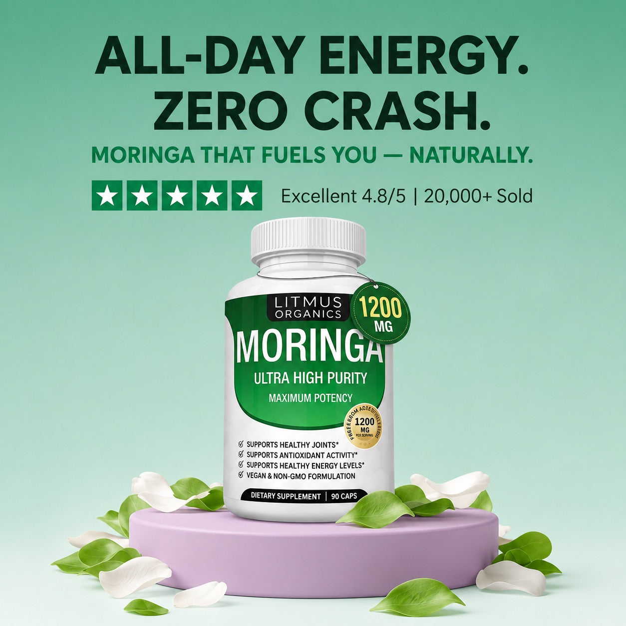 Litmus Organics - Moringa Oleifera 1200mg — Natural Energy & Fatigue Support